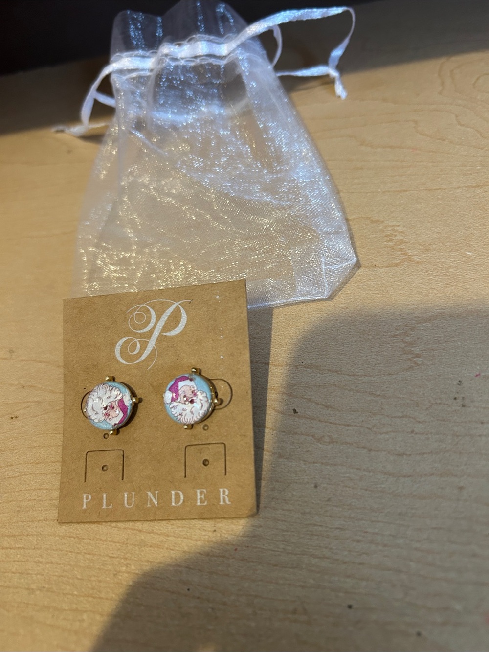 Plunder Santa Face Stud Earrings - White & Pink